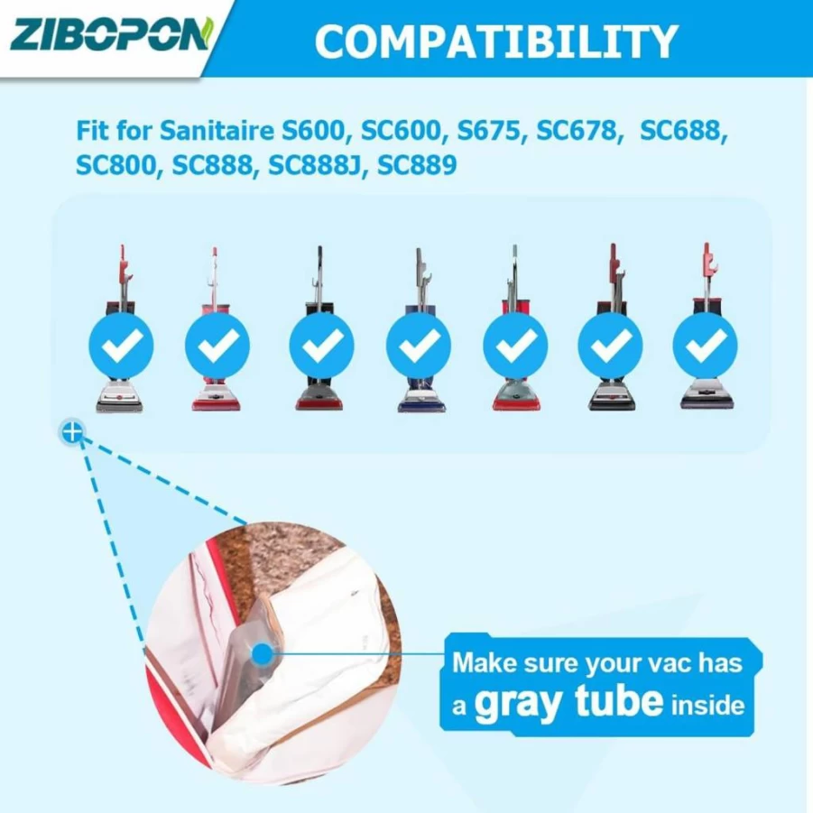Zibopon 8 Pack Vacuum Bags Compatible With Sanitaire SC600 SC678 SC688 SC800 SC888 SC888J SC889 Series, Replaces Part# 63213B, Style St Bags for Sanitaire Commercial Upright Vacuums