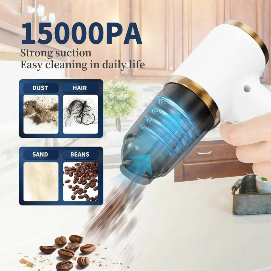 OMO 6-in-1 Cordless Handheld Vacuum Cleaner 15000Pa Powerful Suction, USB Rechargeable Portable Car Vacuum Cleaner, Black