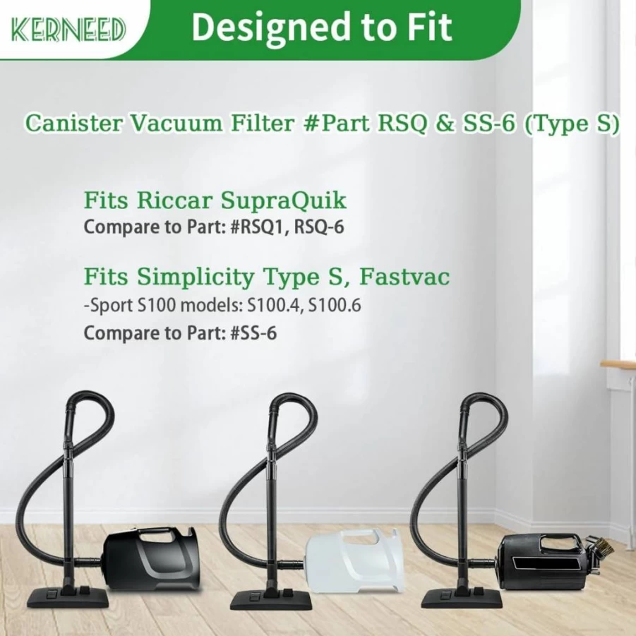 12 Pack Kerneed Type S Vacuum Bags Compatible with Riccar Supraquik, Simplicity SS-6, Sport S100 Canister Vacuum Cleaners - Replaces RSQ1, RSQ-6, SS-6 Parts