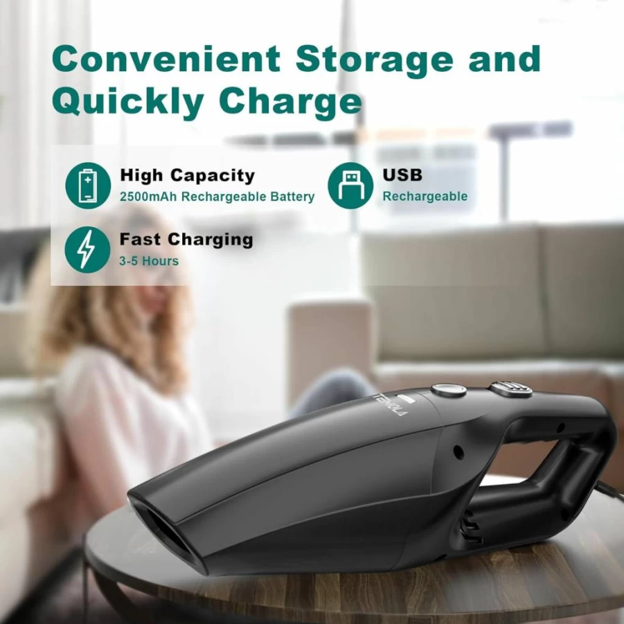 TEMOLA Cordless Handheld Vacuum Cleaner with HEPA Filter - High Power Portable Vacuum for Car, Pet Hair, Home, and Office Cleaning