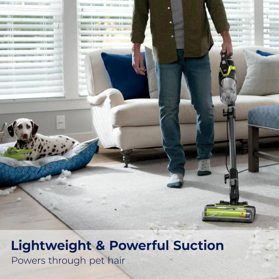 BISSELL Powerglide Slim Corded Vacuum Cleaner for Pet Hair, Carpets & Hard Floors, Lightweight with Swivel Steering, 3-in-1 Dusting & Crevice Tools, XL Tank, Model 3070, Black/Green