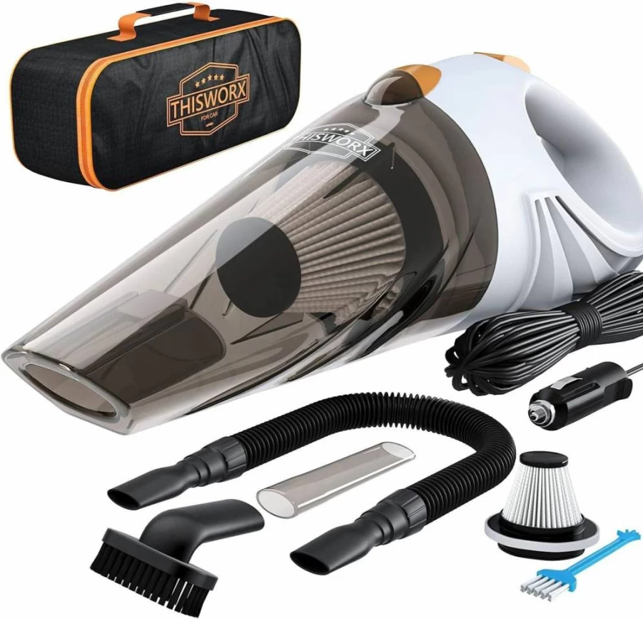 Power Practical Portable Handheld Car Vacuum Cleaner - 16Ft Cord, Bag & Attachments - Mini Vacuum for Cars, RV, Boats, Travel & Home Use