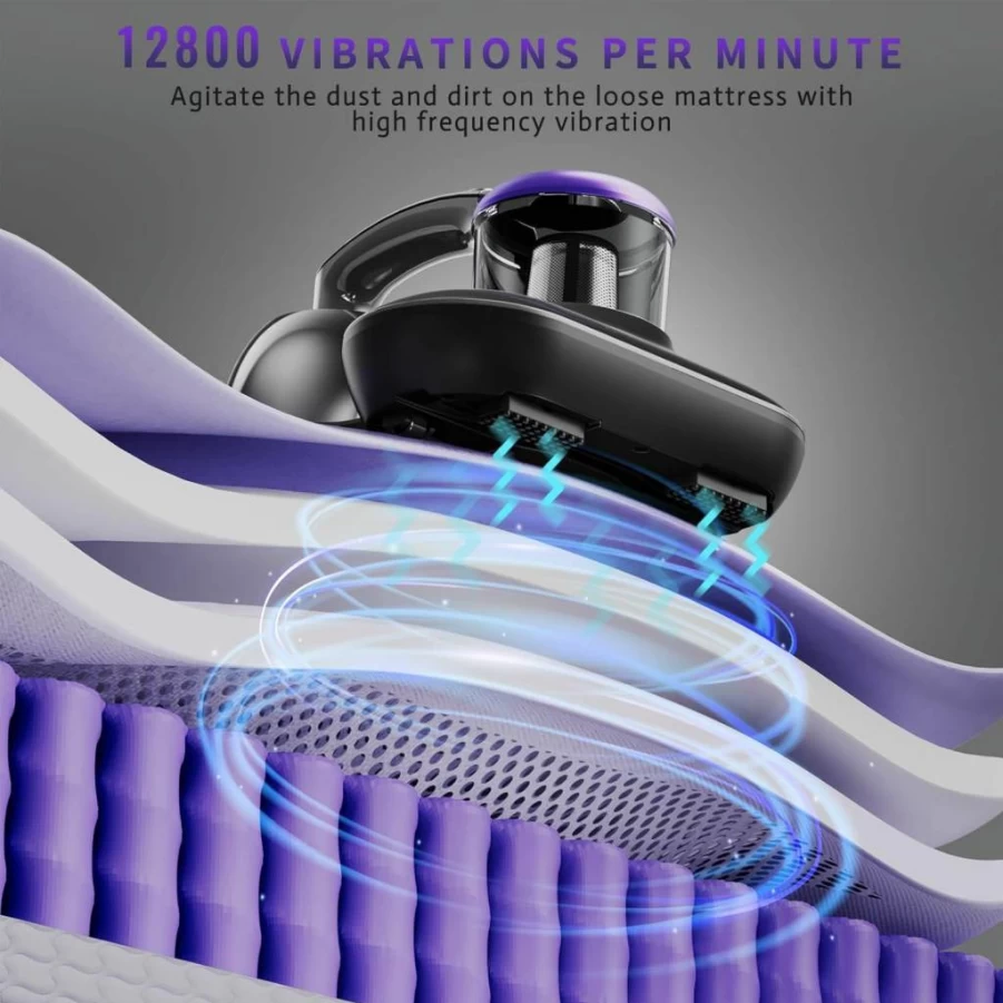 Hersven Handheld UV Mattress Vacuum Cleaner - 16Kpa Suction, 12800/min Vibrations for Beds, Sofas, Carpets & Fabric Surfaces