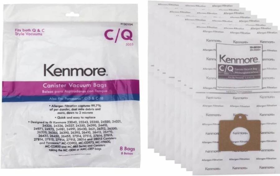 Kenmore Vacuum Bags Type C & Q, 8-Pack - Genuine OEM Replacement for Kenmore 50104