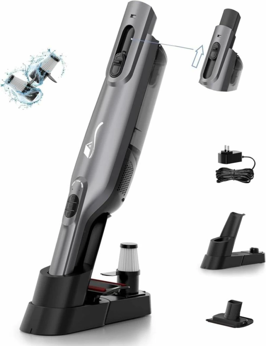 AYONTIN Cordless Handheld Vacuum Cleaner - Lightweight, Rechargeable with LED Light & Charging Dock, Powerful Suction for Home, Car, Office (Gray)