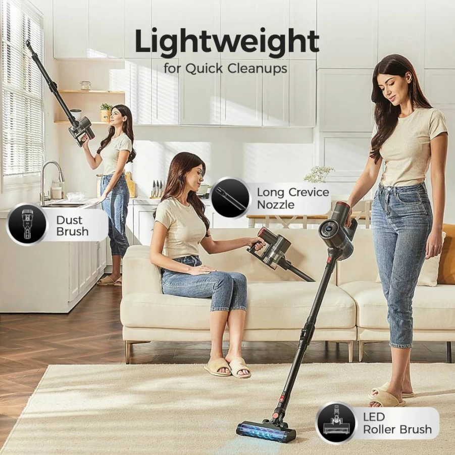 RONEAIR Cordless Vacuum Cleaner - 6-in-1 Lightweight Stick Vacuum for Pet Hair, Hard Floors & Carpets, Bendable Wand, Self-Standing, Wall Mount Storage