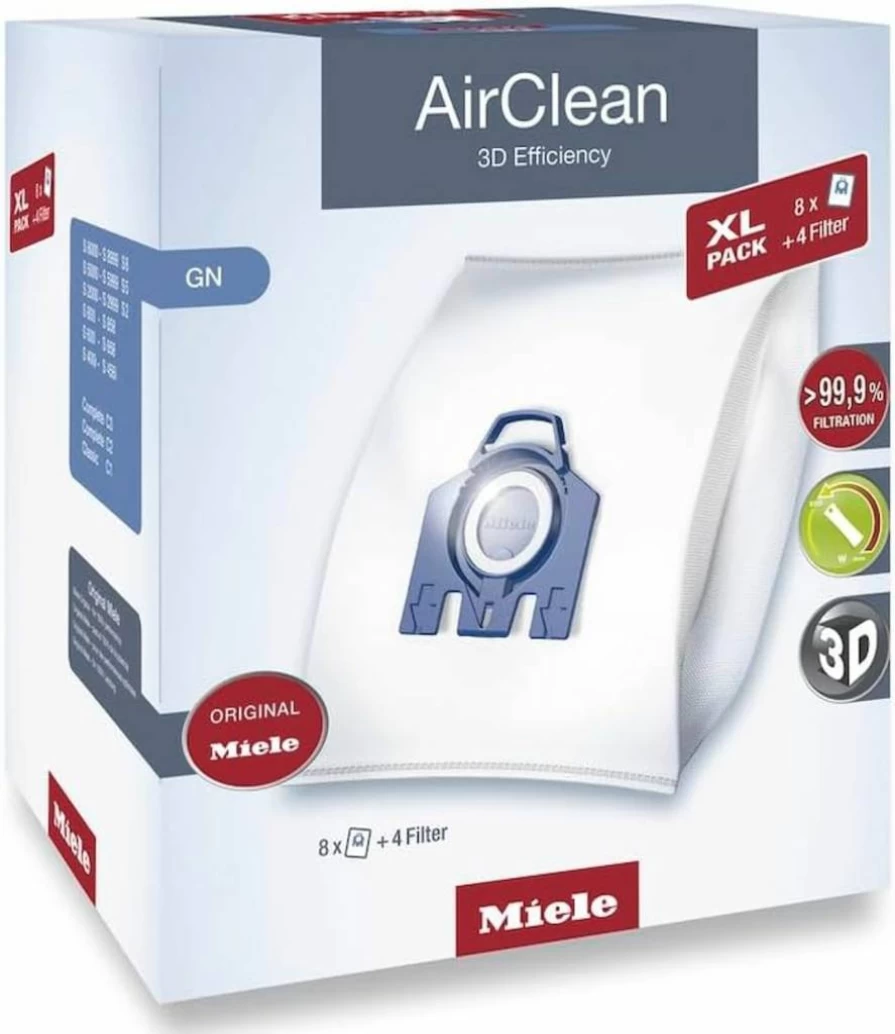 Miele Original Airclean 3D Efficiency GN Vacuum Cleaner Bags - XL Pack of 8 (Model 10455150) for Complete C2/C3, Classic C1, S8/S5/S2 - Filters 99.9% Dust