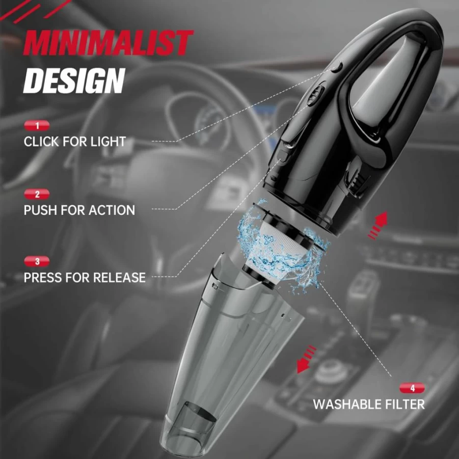 BSRCO Cordless Handheld Vacuum Cleaner - 1.65Lbs Lightweight, Rechargeable USB Car Vacuum with LED for Pet Hair, Home, and Auto Cleaning