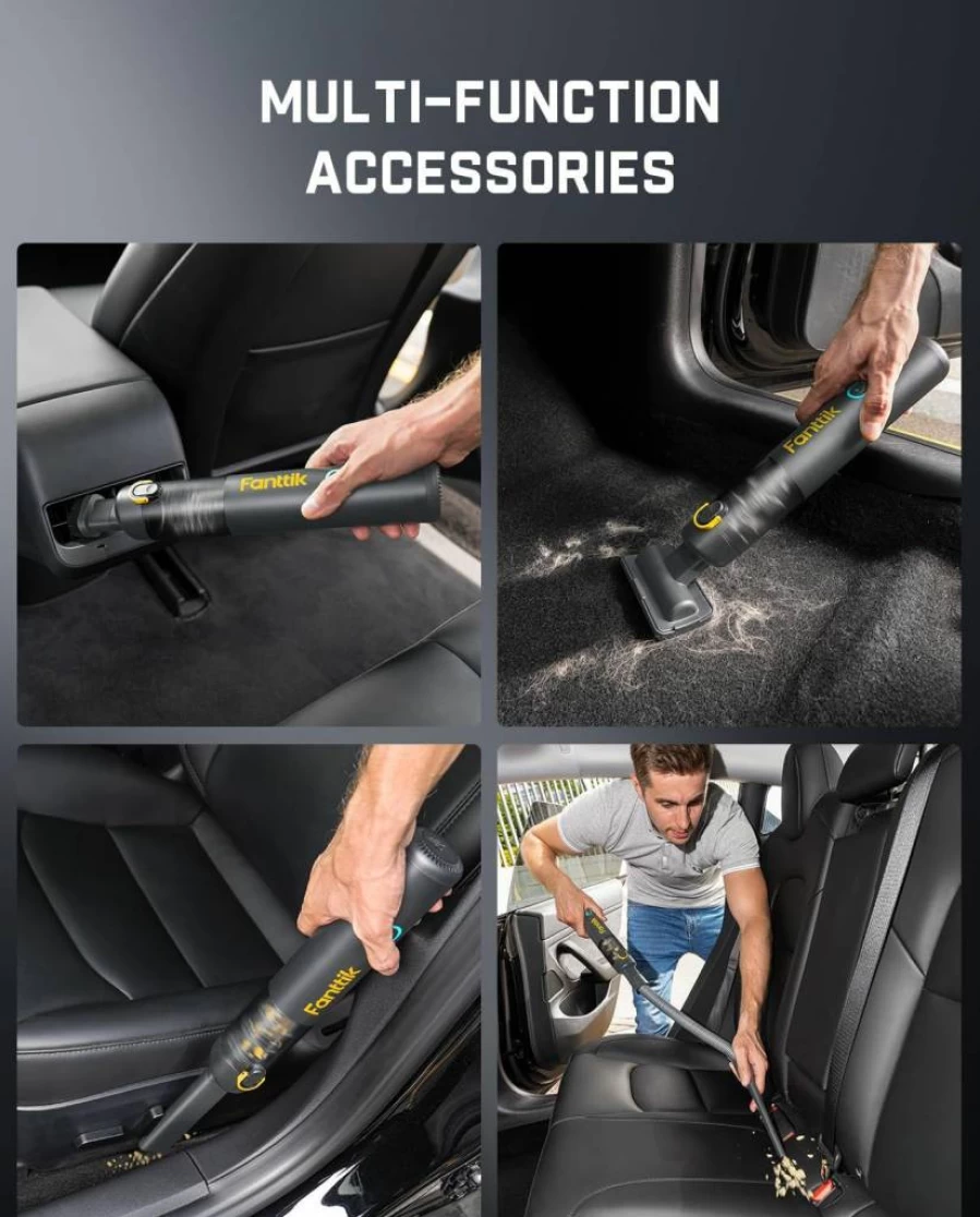 Fanttik Slim V8 Mate Cordless Car Vacuum Cleaner - 12000Pa Powerful Suction, Portable Mini Vac with Flexible Hose & Pet Brush, USB-C Charging for Auto, Home, Keyboard Cleaning, Compact & Lightweight
