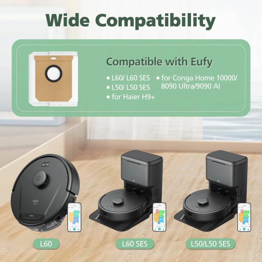 10 Pack Isinlive 2.5L Replacement Dust Bags for Eufy L60/L50, Haier H9+, Conga 10000/8090/9090 Ai Robot Vacuum Cleaners