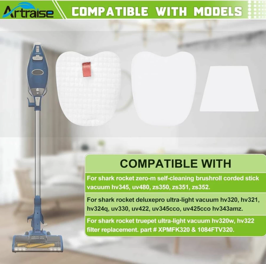 Artraise 4 Foam & Felt Filters + 4 Post-Filters Replacement for Shark Rocket DeluxePro Zero-M Hv345 Hv322 Zs350 Zs351 Zs352 Hv320 Vacuum Cleaner, Compatible with Part # Xpmfk320 & 1084Ftv320
