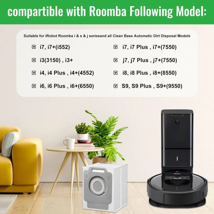 12 Pack HNRLOY Vacuum Dust Bags Compatible with iRobot Roomba i7/i8/i3/i4/i6/J7/S9 Series - Replacement Automatic Dirt Disposal Bags for Roomba Self-Emptying Robot Vacuums