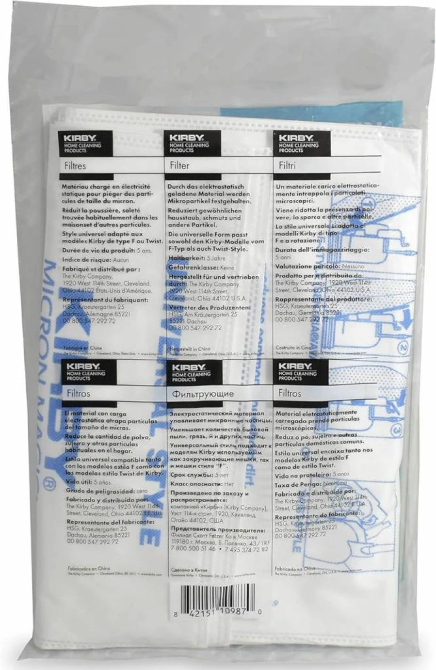 Kirby 205811 HEPA Filter Bags 2-Pack - Universal Fit for F-Style & Twist-Style Vacuum Models