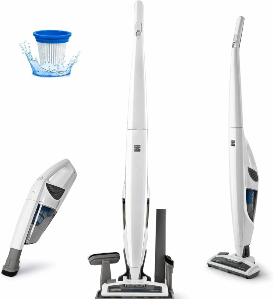 Kenmore DS1030 Cordless Stick Vacuum Cleaner - 2-Speed Lightweight for Hardwood Floors, Carpets & Pet Hair - LED Headlight, 2-in-1 Handheld, White