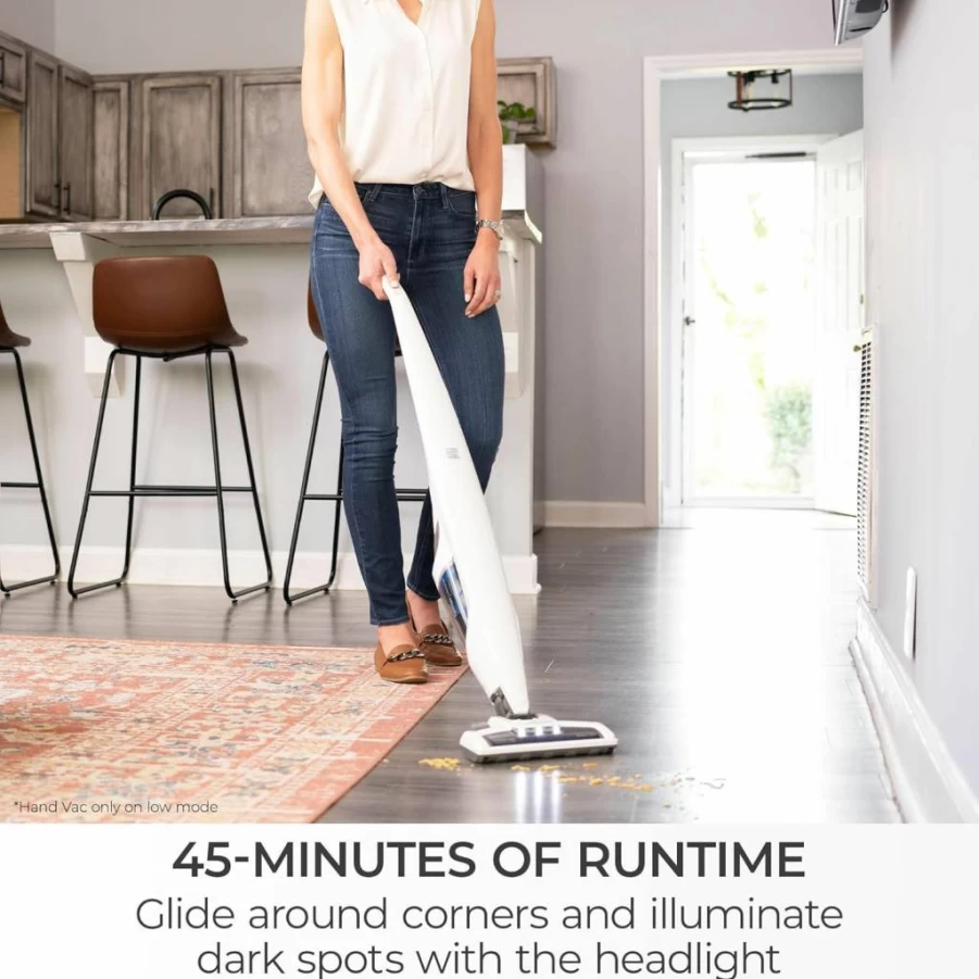 Kenmore DS1030 Cordless Stick Vacuum Cleaner - 2-Speed Lightweight for Hardwood Floors, Carpets & Pet Hair - LED Headlight, 2-in-1 Handheld, White