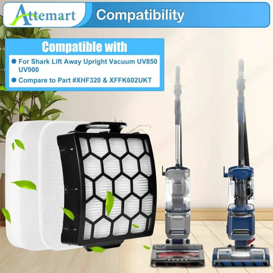 Attemart 2 HEPA & 4 Foam Felt Filters Replacement for Shark UV850 UV900 UV900CC DuoClean Lift-Away Vacuum, Compatible with Part XHF320 XFFK602UKT