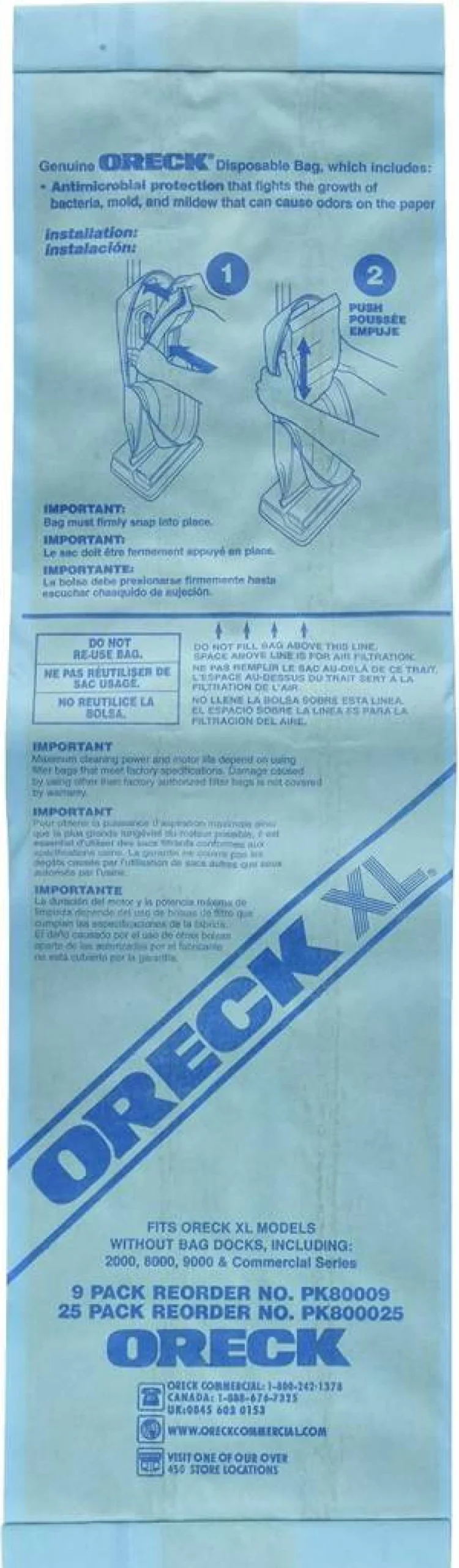 Oreck XL Commercial PK80009 Vacuum Bags - 9 Pack, Standard Filtration, Fits Oreck XL 2000, 8000, 9000 & Commercial Series (No Bag Dock)