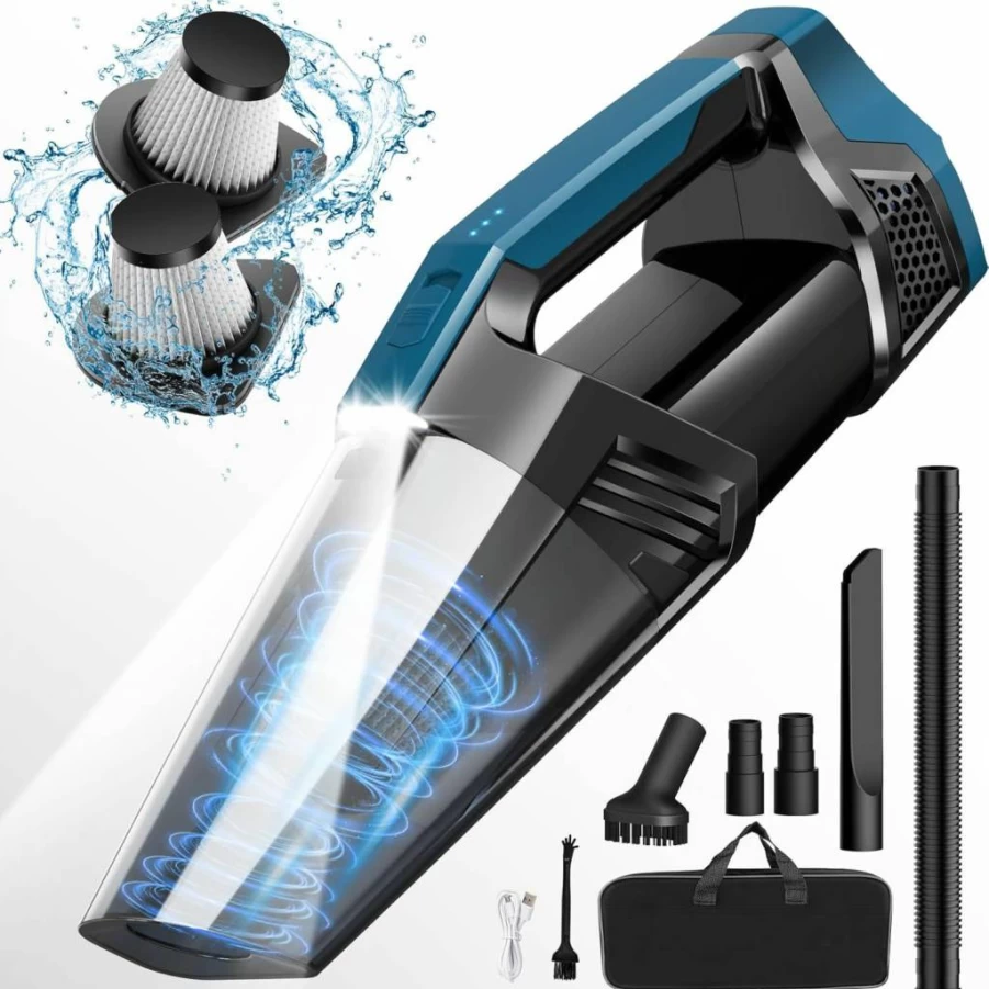 Blestan Portable Handheld Car Vacuum Cleaner - 12V High Power with 16.4Ft Cord, LED Light, Bag & Attachments for Car, RV, Boat, Travel