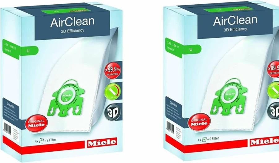 Miele Airclecan 3D Efficiency Vacuum Bags - Type U, 4-Pack with 2 HEPA Filters for Optimal Dust Collection