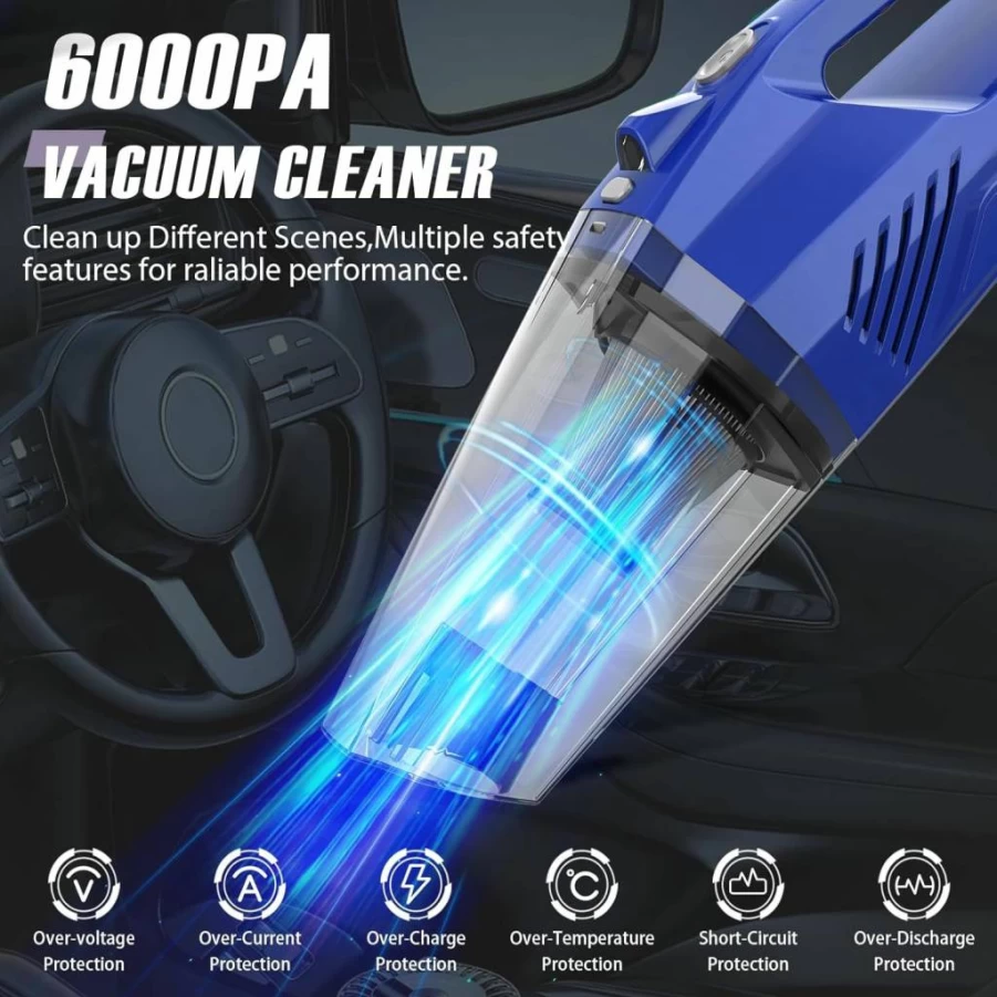 Bossdan Cordless Handheld Vacuum Cleaner - 6Kpa Powerful Suction, USB Rechargeable, HEPA Filter, LED Light for Pet Hair, Home, Car, Office with Accessories