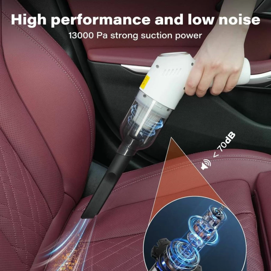 APPS2Car Cordless Car Vacuum Cleaner - 13000Pa Powerful Handheld Vacuum with HEPA Filter, Type-C Charging for Car, Home, Pet Hair, Portable Auto & Kitchen Cleaner