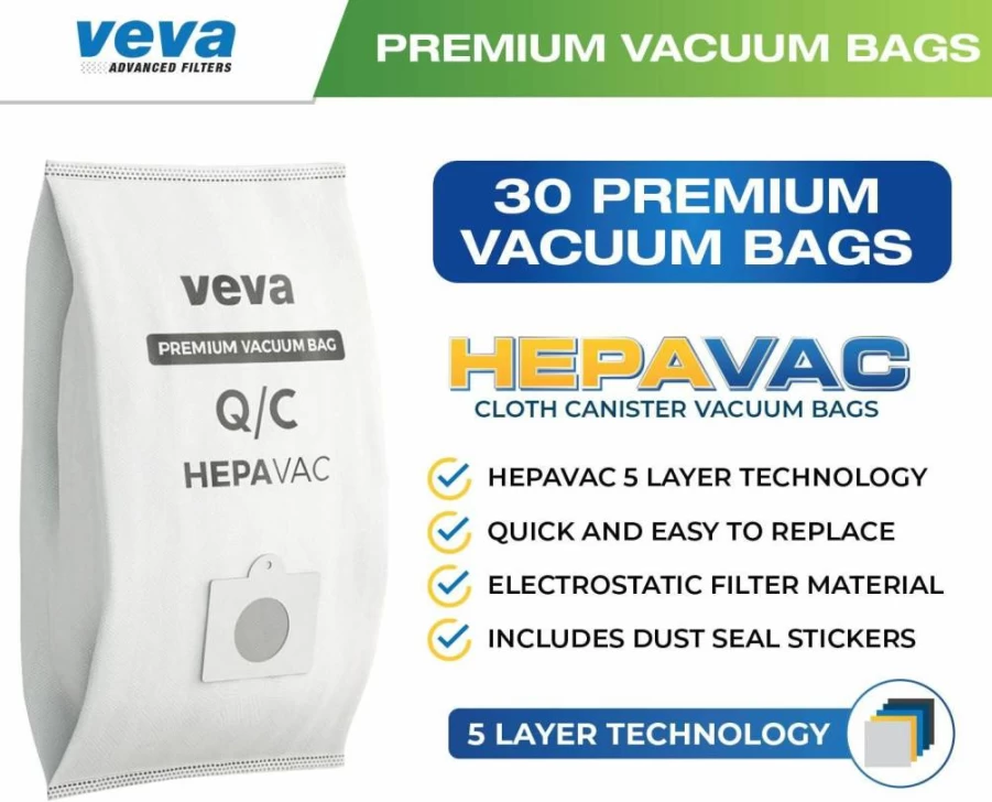 30 Pack VEVA HEPA Vacuum Bags for Kenmore Canister Q Series 200 400 600, Compatible With Models 5055 50558 53291 53292, Type Q Replacement Filter Bags