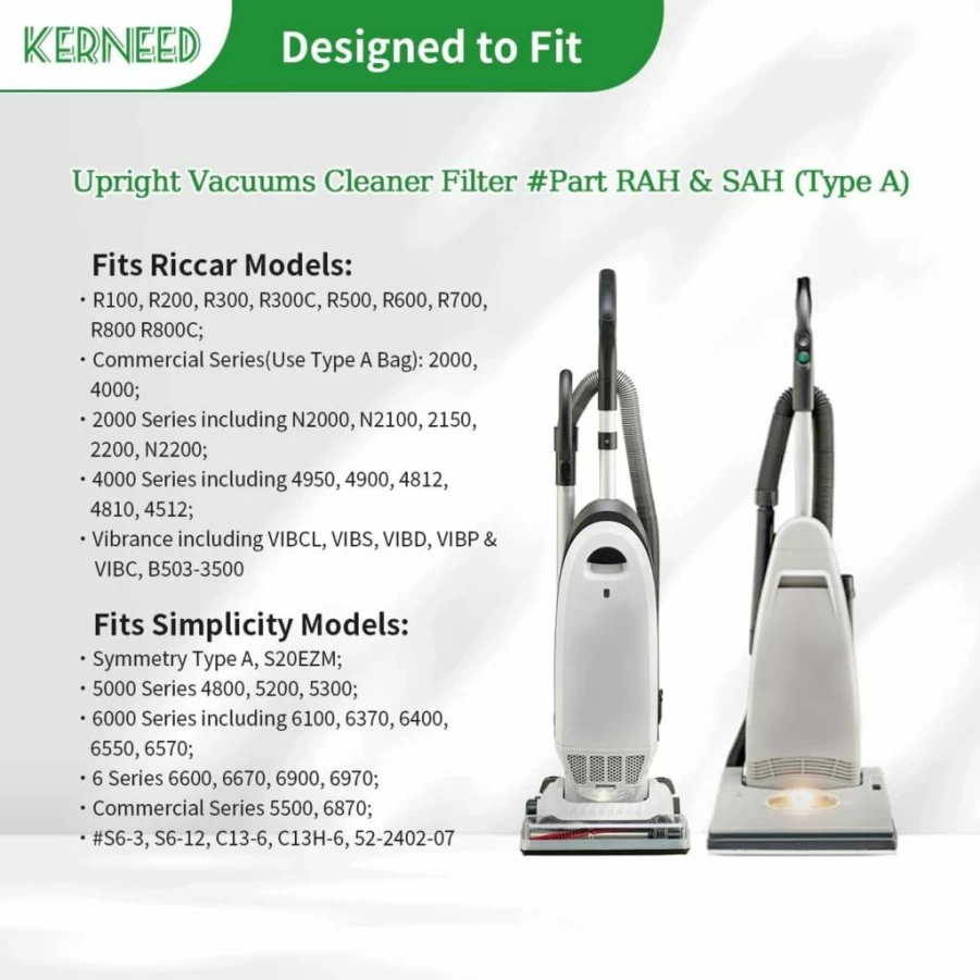 5 Pack Kerneed Type A HEPA Vacuum Bags Compatible with Riccar Vibrance, R-Series, 2000/4000 & Simplicity Symmetry, S20Ezm, 5000/6000 Series Upright Vacuums, Replaces RAH-6/SAH-6 Filters