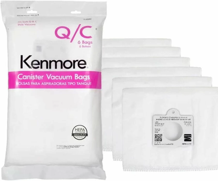 Kenmore 6-Pack Replacement Vacuum Bags Compatible with Models 81214, 81414, 81614, 81615, 81714, 21814, BC7005, BC3005, BC2005 - 6 Count Canister Vacuum Cleaner Bags