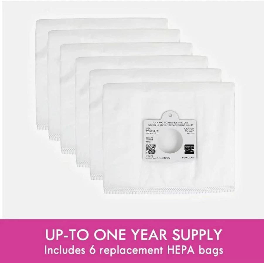 Kenmore 6-Pack Replacement Vacuum Bags Compatible with Models 81214, 81414, 81614, 81615, 81714, 21814, BC7005, BC3005, BC2005 - 6 Count Canister Vacuum Cleaner Bags
