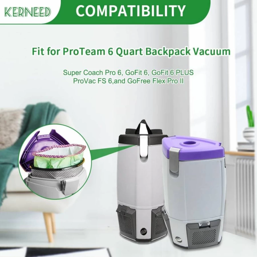 12 Pack Kerneed Micro Filter Bags Replacement for Proteam Backpack Vacuums - Super Coach Pro 6, Provac FS 6, GoFit 6, GoFit 6 Plus, GoFree Flex Pro II - Compatible with 6 Quart Models