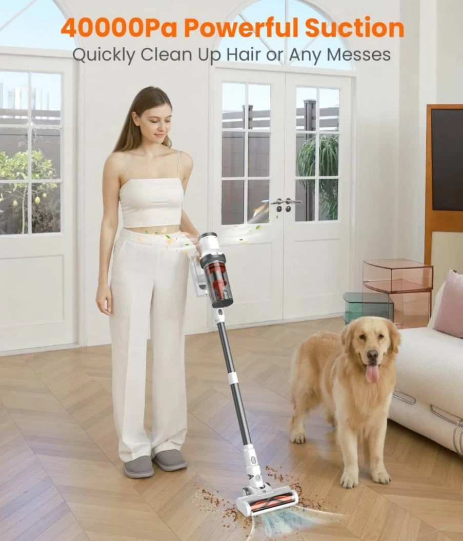 CHEBIO Cordless Vacuum Cleaner - 40Kpa Powerful Suction, 50 Min Runtime, 1.6L Anti-Tangle Dust Cup, Lightweight for Carpets & Hard Floors