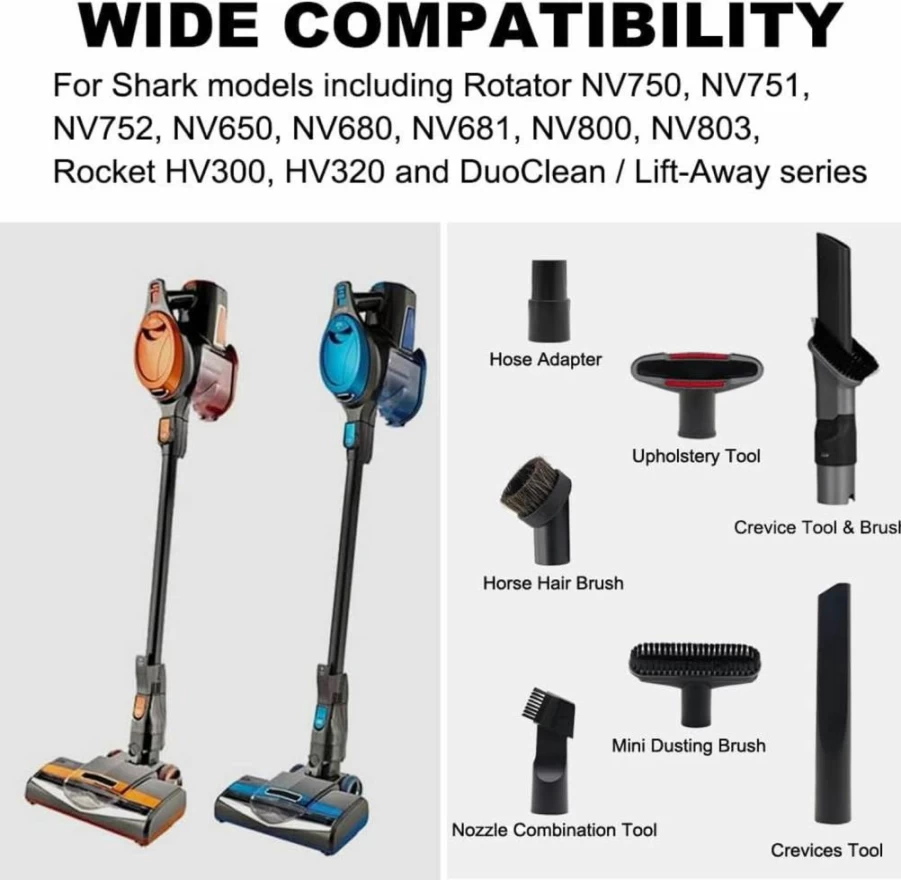 GIB CleaningTool Vacuum Attachments Compatible with Shark Rotator, Rocket, Lift Away – Crevice Tool & Duster Brush for NV680, NV752, NV800, HV300, NV650, NV803 Models