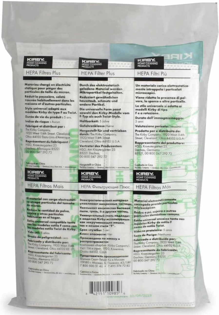 Kirby Microallergen Plus HEPA Filter Bags 6-Pack - Compatible with Kirby F-Style & Twist-Style Vacuums (Part #204814)