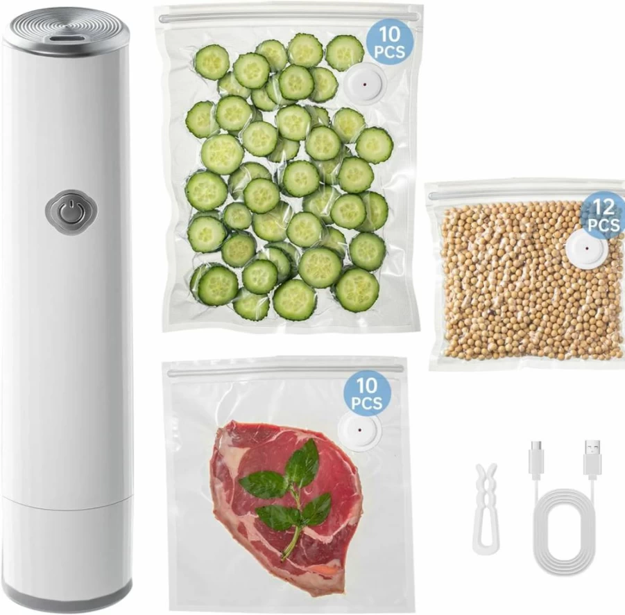 Thetchry Cordless Handheld Vacuum Sealer for Food Preservation - 12 Reusable Vacuum Bags, Portable Compact Machine for Sous Vide, Meal Prep, Travel & Fresh Food Storage