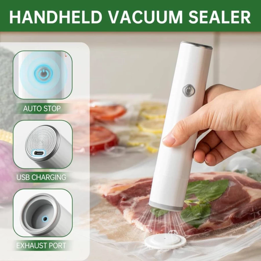Thetchry Cordless Handheld Vacuum Sealer for Food Preservation - 12 Reusable Vacuum Bags, Portable Compact Machine for Sous Vide, Meal Prep, Travel & Fresh Food Storage