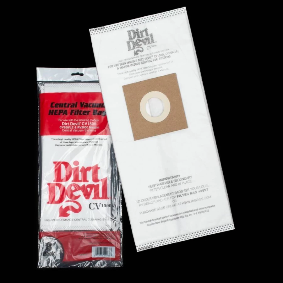 Dirt Devil Central Vacuum Cleaner Bags 3-Pack, Compatible with CV950 & CV1500 Models, Replacement Part #7767-W & 9597, High Performance HEPA Filtration