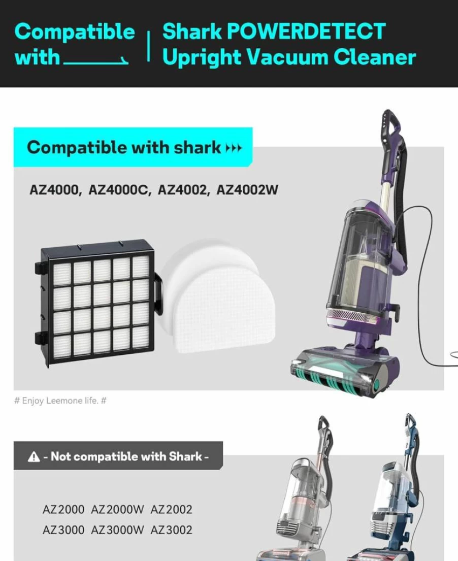 Leemone AZ4002 Replacement HEPA Filters & Foam Felt Pads Compatible with Shark AZ4000 AZ4002 PowerDetect Vacuum Cleaner Accessories Kit