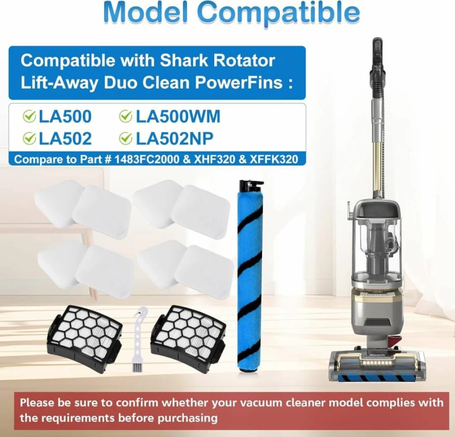 Estelife La500 La502 Vacuum Brush Roller Filter Replacement Compatible with Shark Lift-Away Adv Duoclean Powerfins Upright Vacuum Models XHF320 XFFK320 1483FC200
