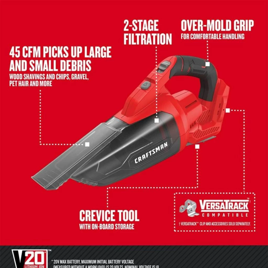 Craftsman CMCVH001C1 V20 Cordless Handheld Vacuum with 2-Stage Filtration, 45 CFM, Includes Battery & Charger