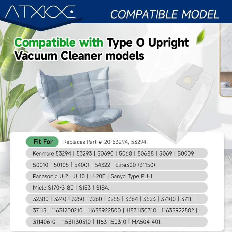 6 Pack ATXKXE Vacuum Cleaner Dust Bags Compatible with Kenmore 53294 50688 Type O Replacement Bags