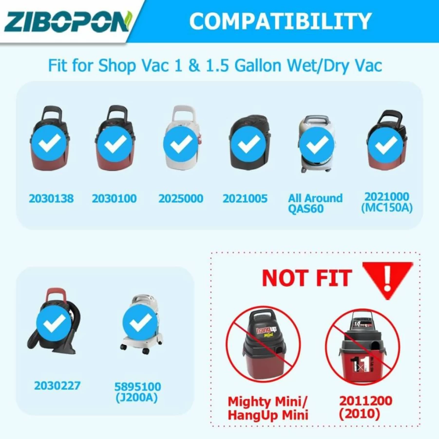 Zibopon 12 Pack Type A Filter Bags Compatible with Shop-Vac 1-1.5 Gallon Wet/Dry Vacuum, Replacement for Part# 9066700 9066733, Fits All Around Qas60 Model