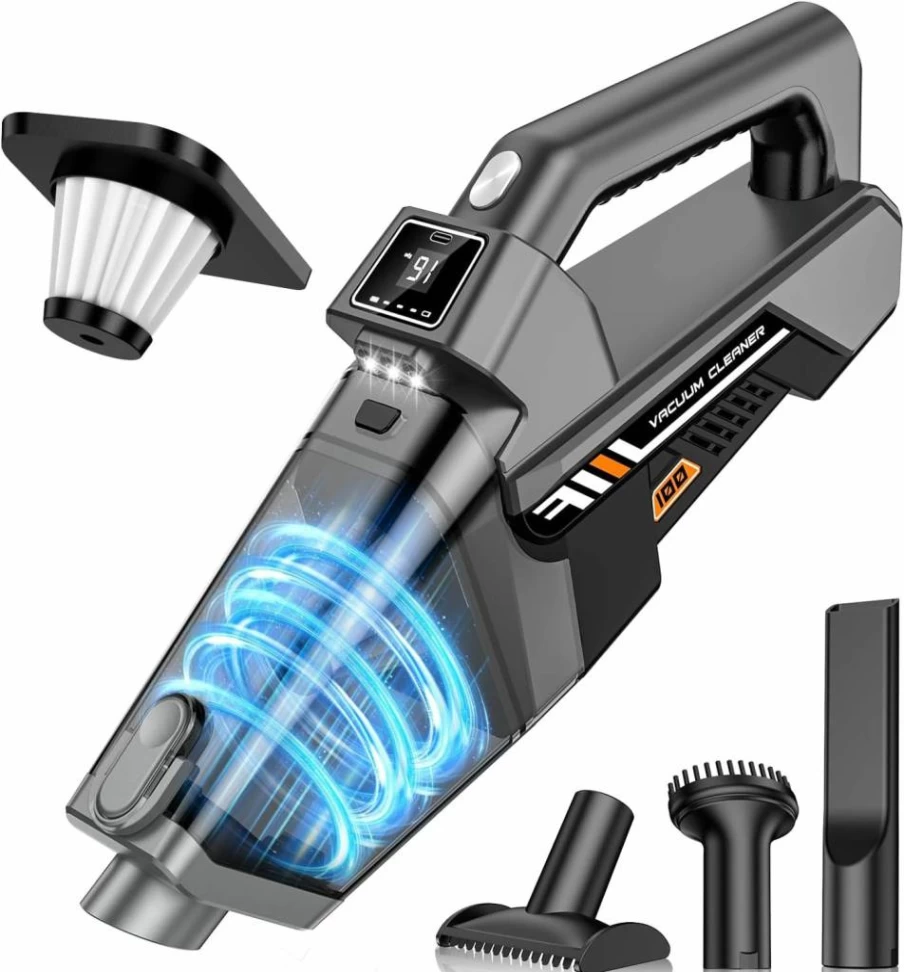 EYYA Cordless Handheld Vacuum Cleaner - 16Kpa Powerful Suction, Rechargeable & Portable for Car, Home, Pet Hair with HD Display & LED Lights