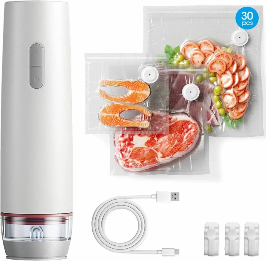 AMAZING FLOWER Cordless Handheld Vacuum Sealer Machine with 30 Reusable Bags, Portable Food Saver for Fresh Meal Prep, Compact Design with Visible Water Tank