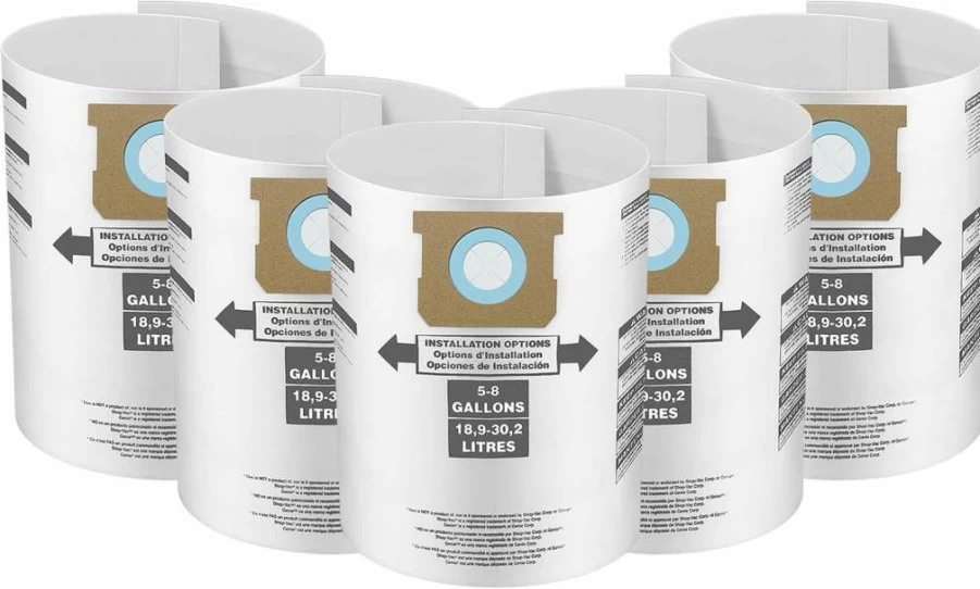 5 Pack FGDG Disposable HEPA Vacuum Bags for Shop Vac 5-8 Gallon - Compatible with Type E, Type H, VF2004, VHBS, VDBS Models - White Filter Collection Bags