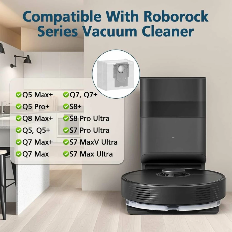 16 Pack Lacvik Q5 Dust Bags for Roborock Q5, Q7, Q8, S7, S8 Series Robot Vacuums - 3.6L Vacuum Replacement Bags Compatible with Q5 Max+, Q7 Max+, S8 Pro Ultra, S7 MaxV Ultra