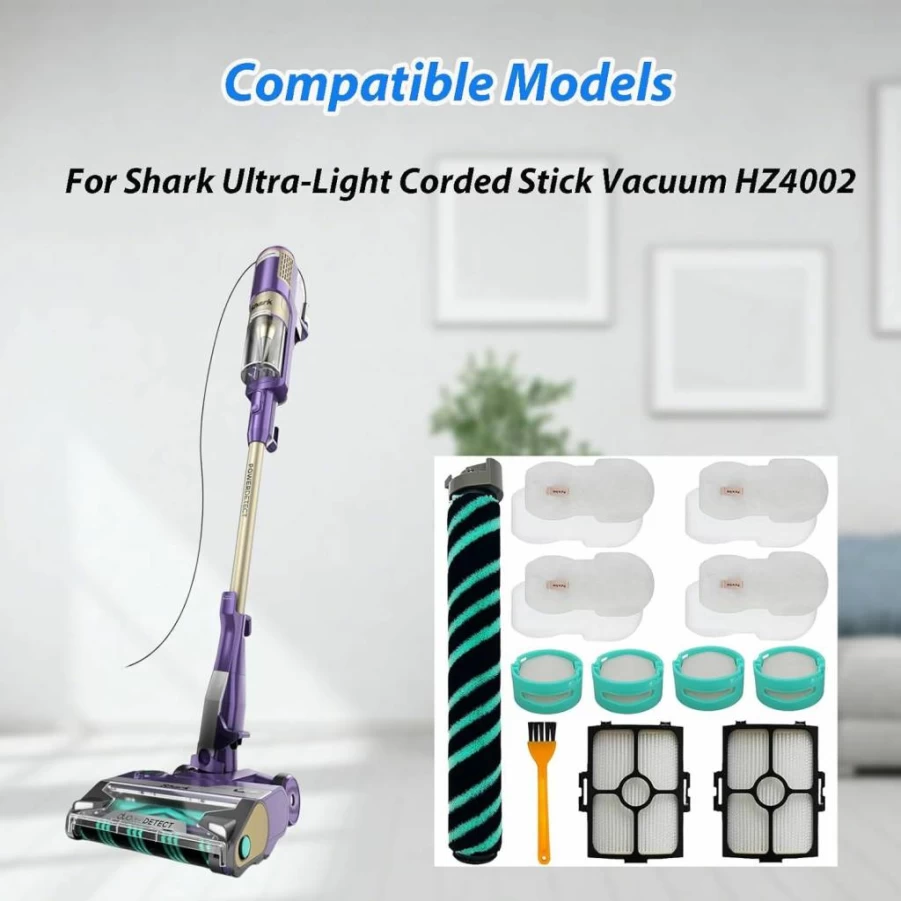 Dxyue 12-Pack Replacement Parts Kit for Shark Power Detect Upright Vacuum - Includes 1 Roller Brush, 2 HEPA Filters, 4 Filter Cotton, 4 Aroma Pads, 1 Small Yellow Brush (Compatible with Hz4002/Hz4000 Models)