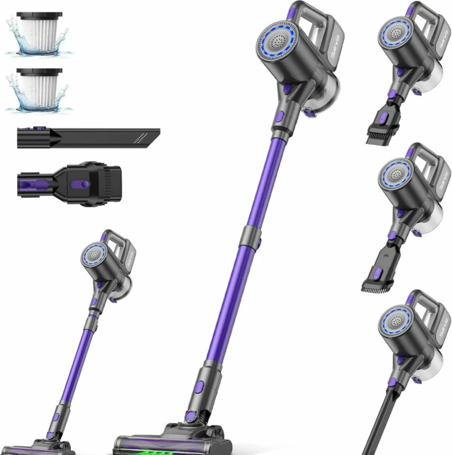 Suirviz U8 Cordless Vacuum Cleaner - 40Kpa Strong Suction, 35Min Runtime, Lightweight Stick Vacuum with Green LED, Self-Standing Design for Pet Hair, Carpets & Hard Floors