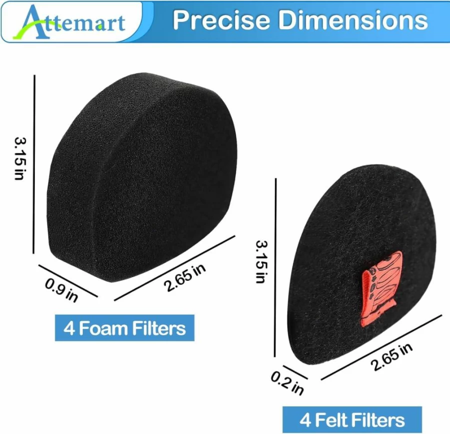 Attemart 4-Pack CH901 Foam & Felt Filter Kit Compatible with Shark Ultracyclone Pet Pro Plus, CH950/CH951/CH951C/CH900WM/CH955/CH901C Cordless Vacuum, Replaces XFTRCH900 Filters