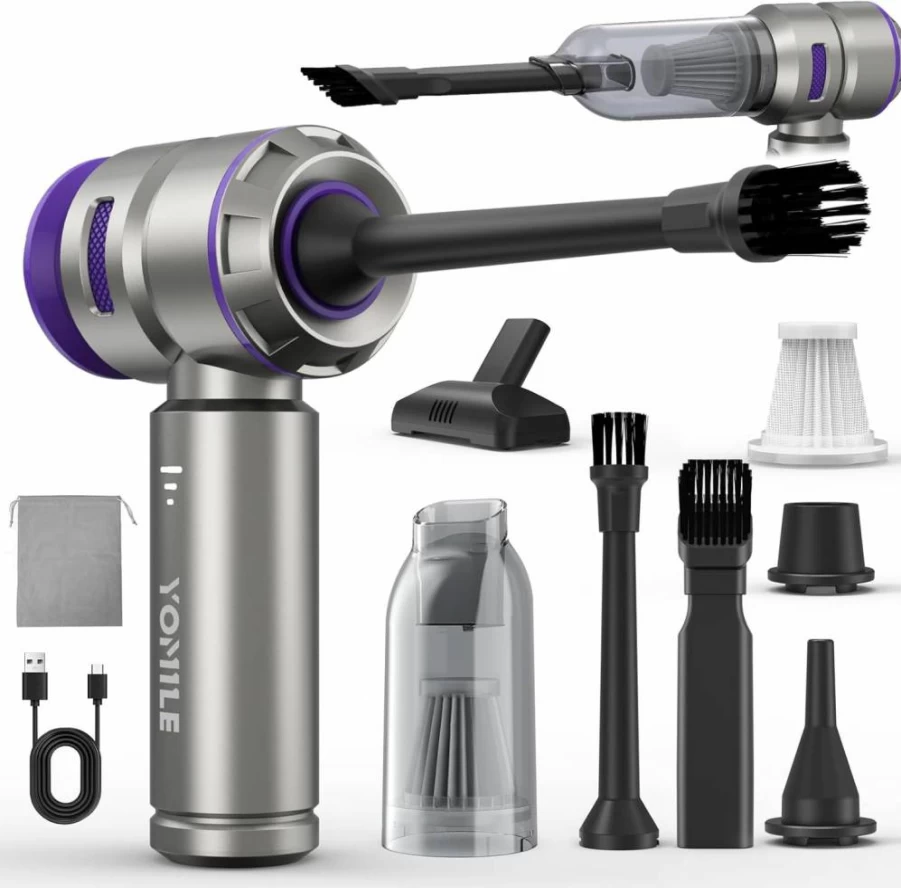 Yomile 2-in-1 Cordless Air Duster & Car Vacuum - 210,000RPM Brushless Motor, 21,000Pa Suction, 9000mAh Battery, Handheld Blower for Home, Office, Car Cleaning