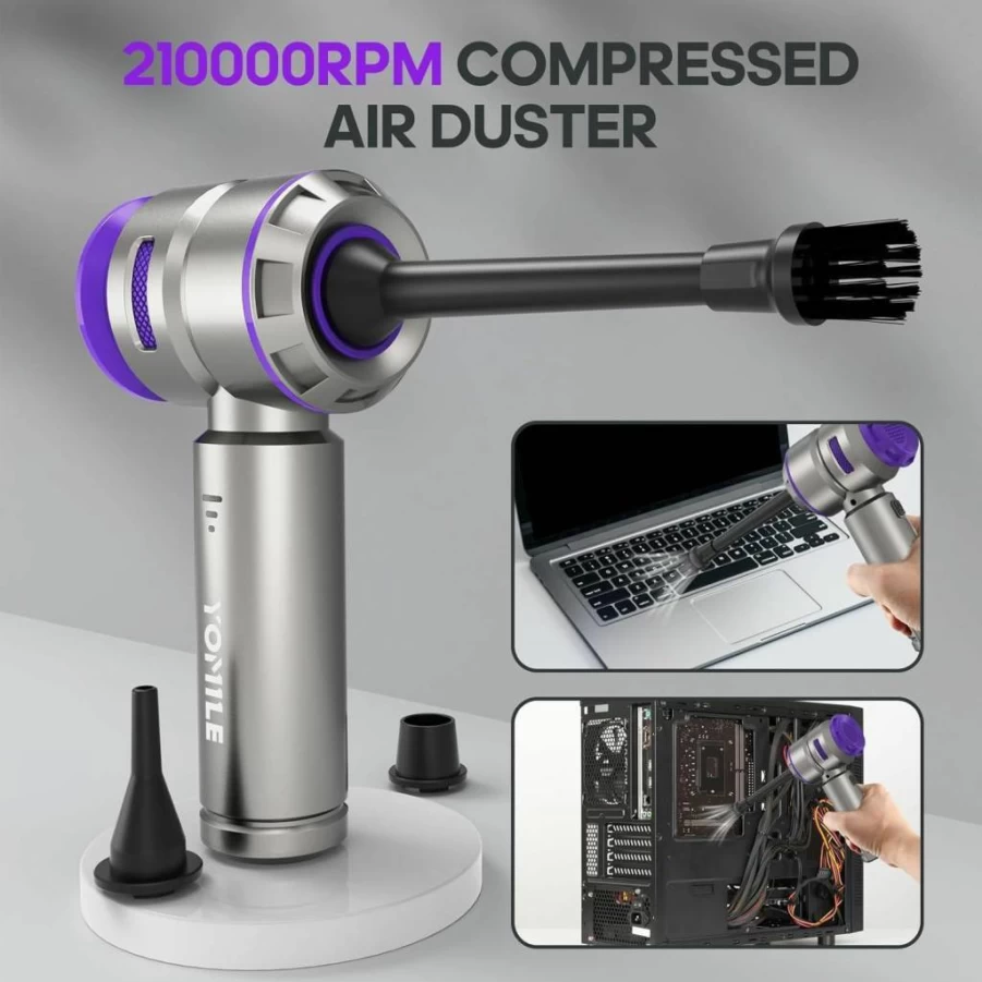 Yomile 2-in-1 Cordless Air Duster & Car Vacuum - 210,000RPM Brushless Motor, 21,000Pa Suction, 9000mAh Battery, Handheld Blower for Home, Office, Car Cleaning
